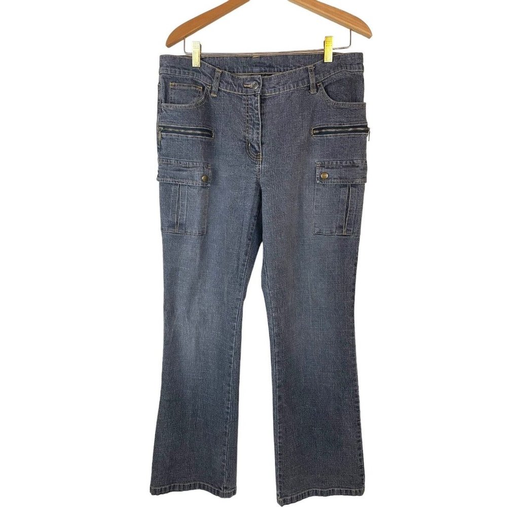INC International Concepts Cargo Jeans Size 12 Grey Straight Leg 9 Pockets